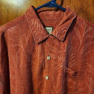 Men's Large Jamaica Jaxx Burnt Orange 100% Silk Hawaiian Short Sleeve Shirt